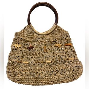 ST. JOHN’S BAY WOVEN STRAW WITH ANIMAL BEADS DETAILS GREAT CONDITION